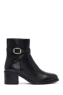 Woman Black Zip Closure Thick-Heeled Leather Boots | Derimod