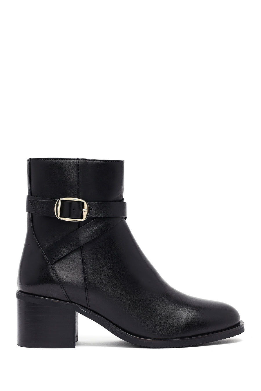 Woman Black Zip Closure Thick-Heeled Leather Boots WF300006DV | Derimod