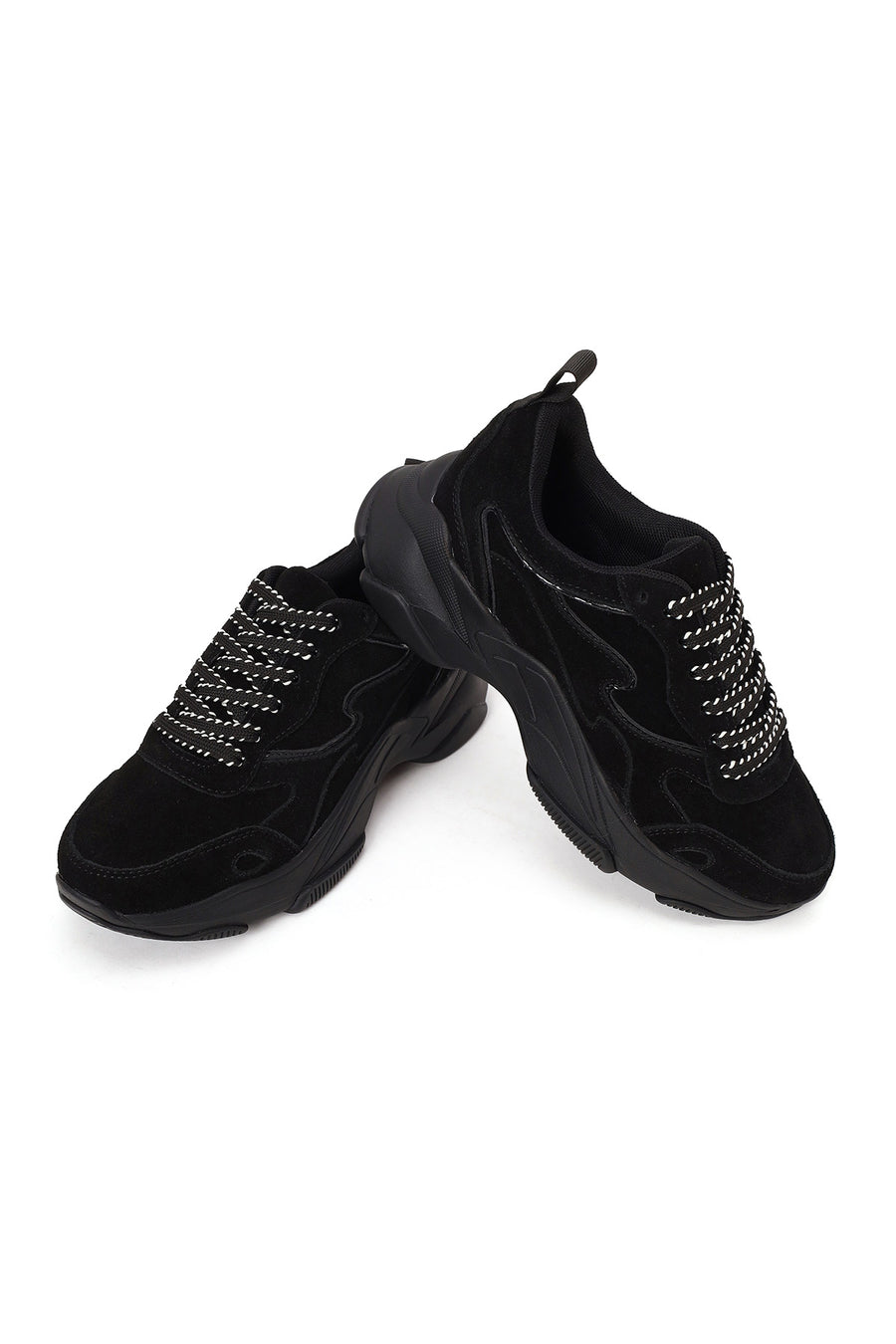 Kadın Siyah Bağcıklı Kalın Tabanlı Süet Deri Sneaker