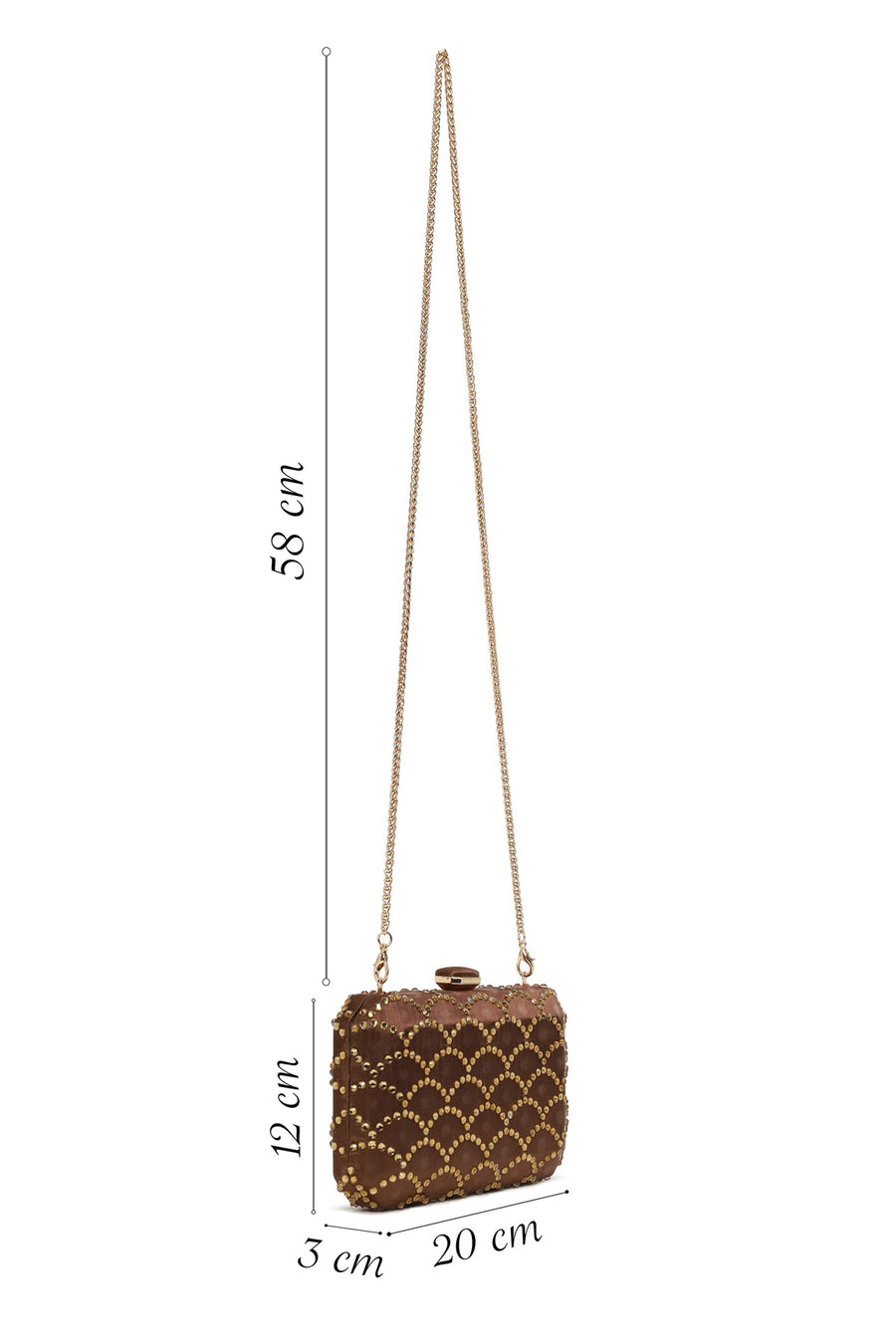 Woman Bronze Long Chain Strap Rhinestone Mini Clutch Evening Bag