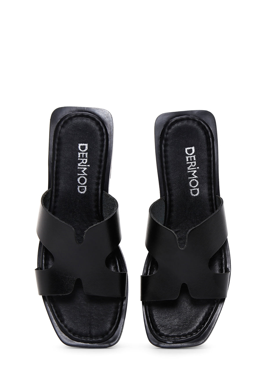 Women's Black Leather Slippers