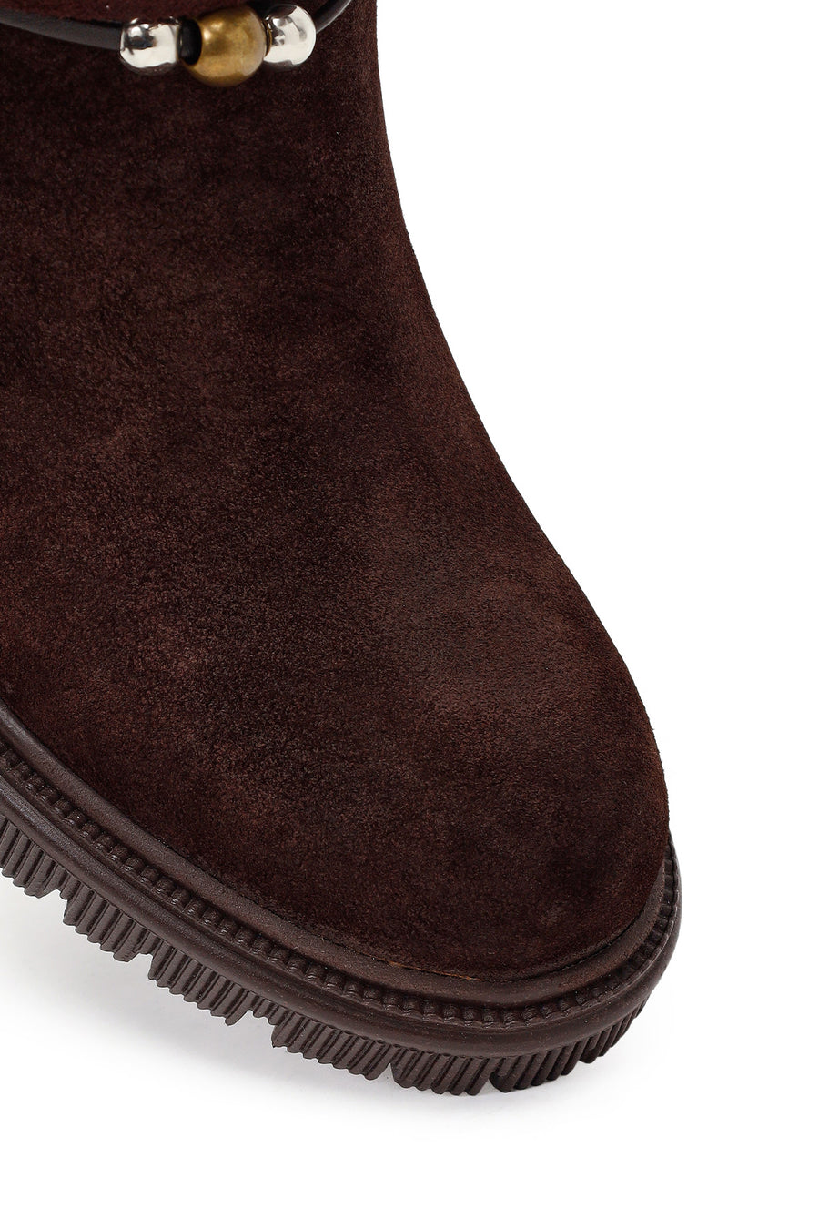 Woman Brown Zip Closure Chunky-Heeled Suede Leather Boots