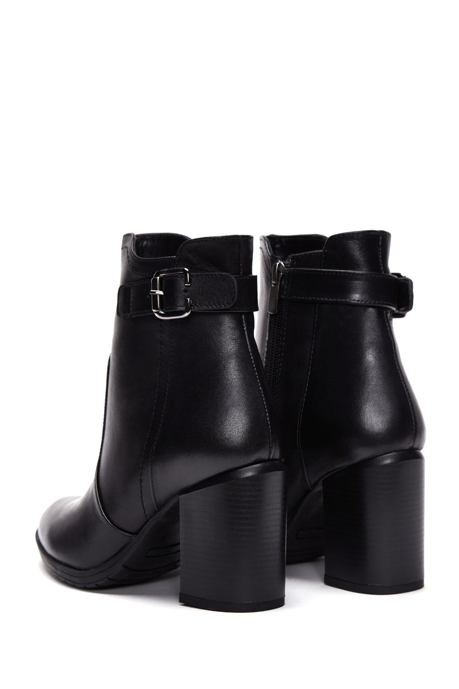 Women's Black Zippered Chunky Heel Boots