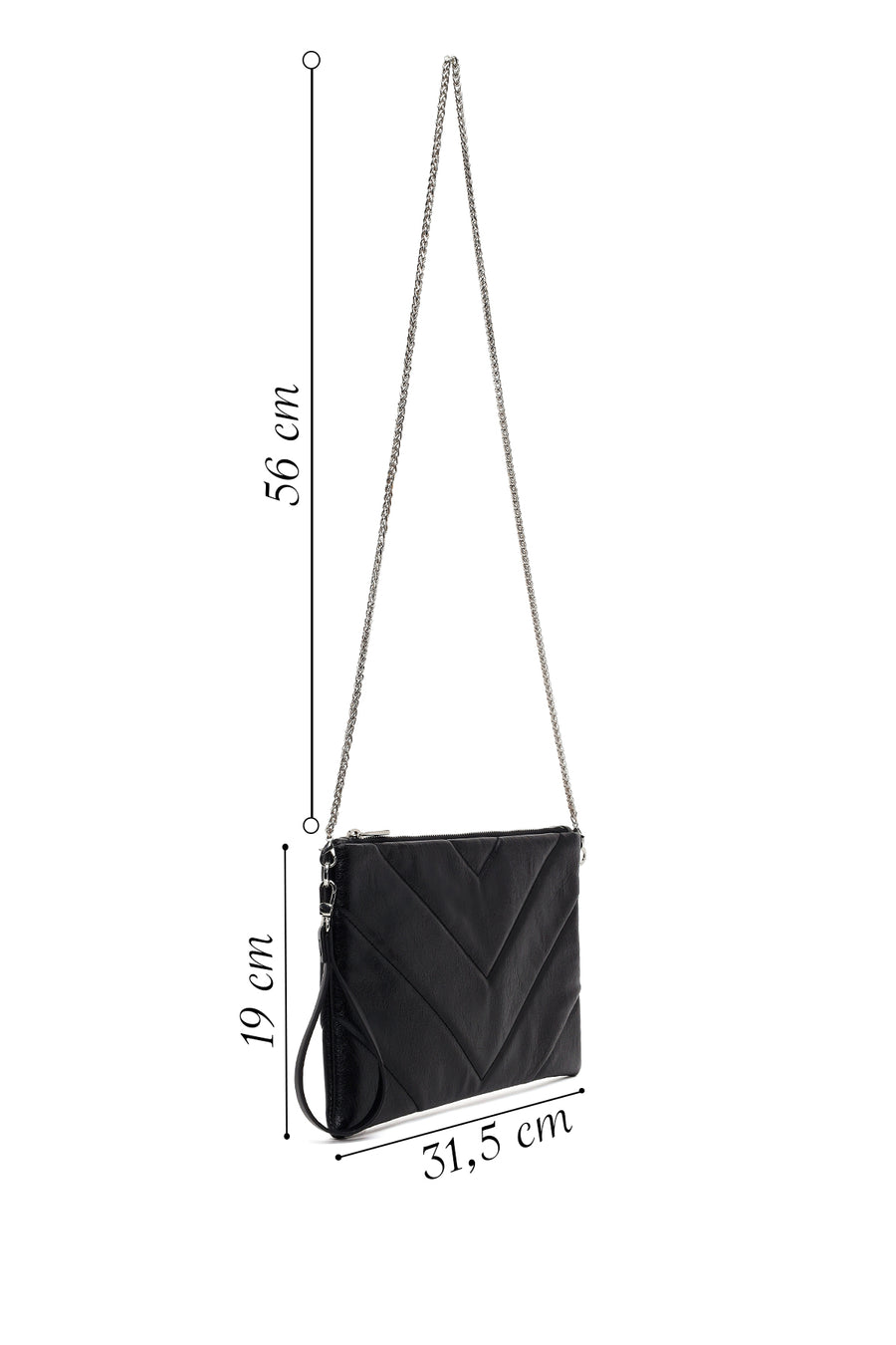 Woman Black Chain-Strap Patterned Clutch Bag