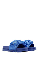 Women's Blue Knitted Detailed Jelly Slippers | Derimod