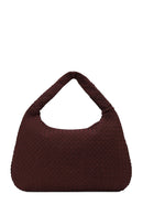 Woman Burgundy Woven Suede Shoulder Bag | Derimod