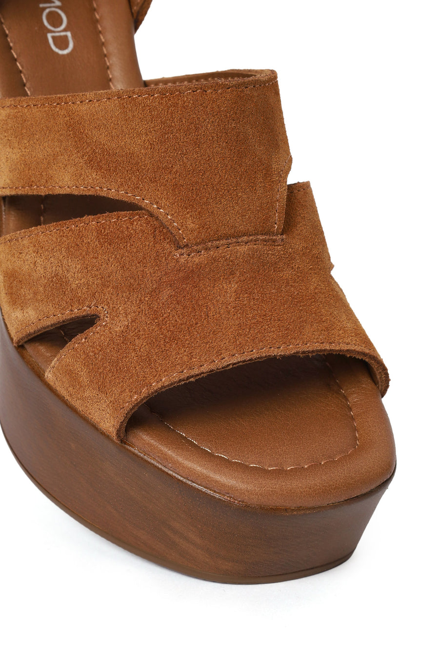 Women's Tan Ankle Buckle Thick High Heel Suede Leather Sandals