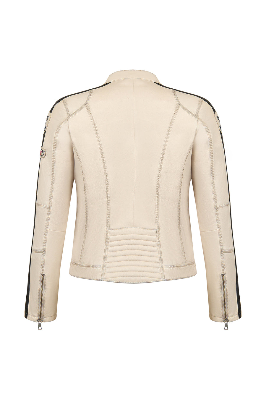 Ladyracer Kadın Beyaz Armalı Slim-Fit Deri Ceket