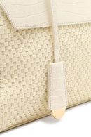 Women's Cream Long Strap Patterned Shoulder Bag | Derimod