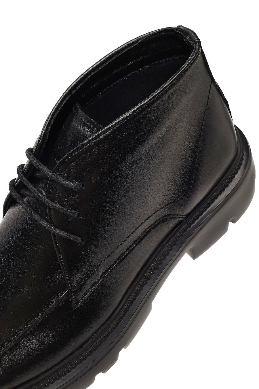 Men's Black Lace-Up Thick-Soled Leather Casual Boot
