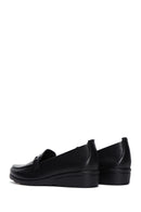 Women's Black Leather Wedge Heeled Loafer | Derimod