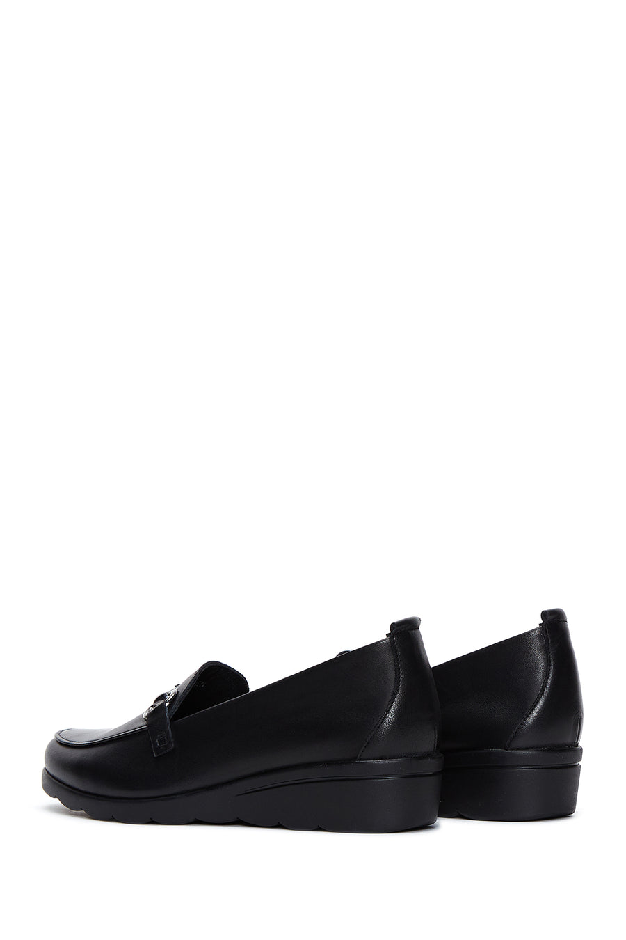 Women's Black Leather Wedge Heeled Loafer