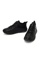 Erkek Siyah Bağcıklı Kalın Tabanlı Deri Sneaker | Derimod