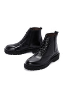 Men's Black Lace-Up Leather Zippered Casual Boots | Derimod