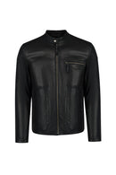 Endrick Male Black Slim-Fit Leather Jacket | Derimod