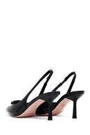 Women's Black Open Back Thin Heeled Leather Shoes | Derimod