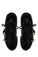 Kadın Siyah Bağcıklı Charmlı Leopar Deri Sneaker | Derimod