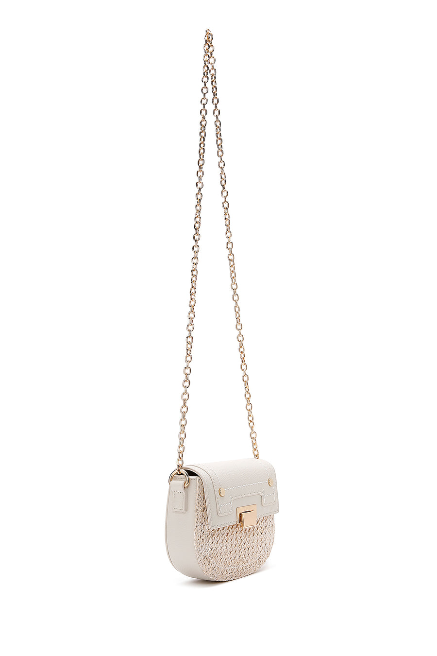 Women's Cream Long Strap Braided Mini Crossbody Bag