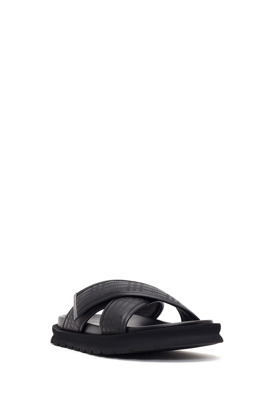 Men's Black Patterned Leather Slippers