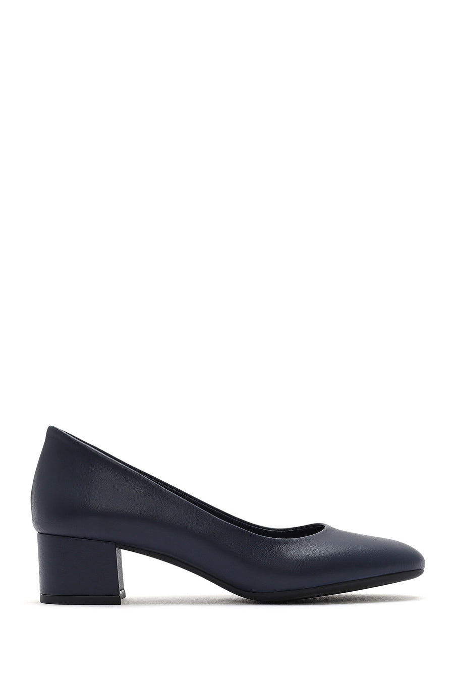 Women's Navy Blue Short Chunky Heeled Leather Shoes 26PFD140818 | Derimod