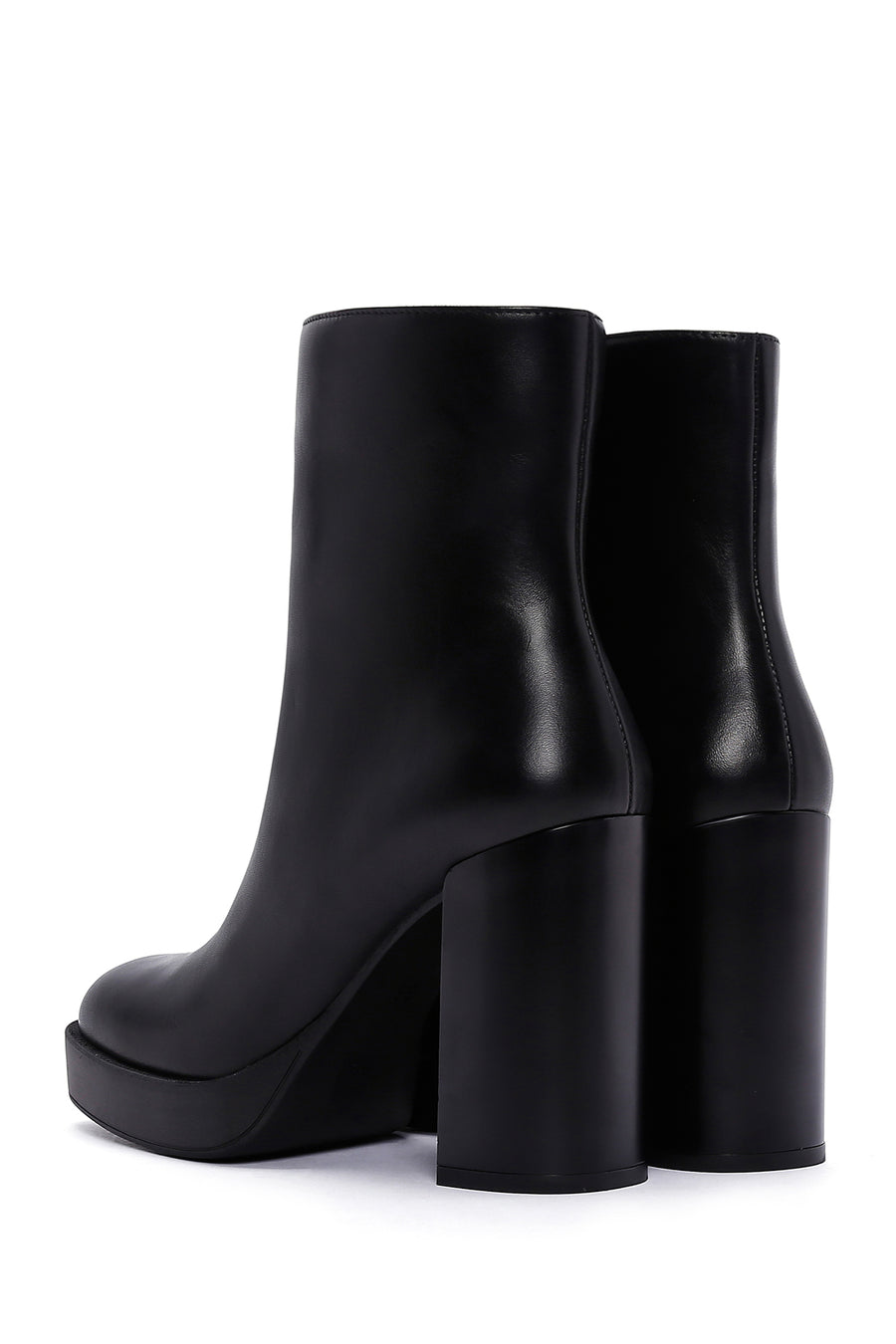 Women's Black Zippered Thick Heeled Leather Boots