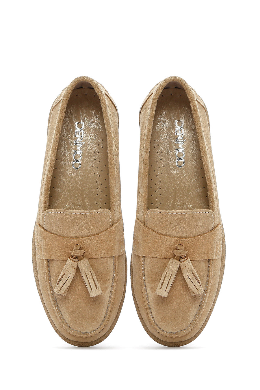 Kadın Bej Süet Deri Comfort Loafer