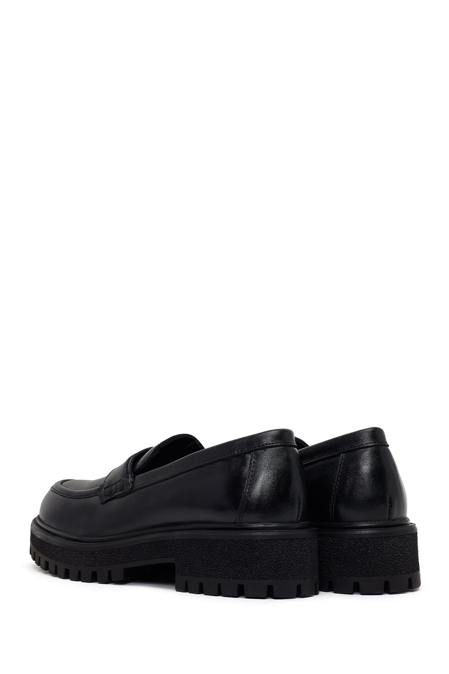 Woman Black Thick-Soled Leather Masculine Loafer