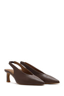 Women's Brown Slingback Elastic Low Heel Leather Shoes | Derimod