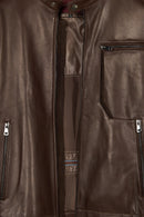 Palmer Male Brown Mandarin Collar Leather Jacket | Derimod