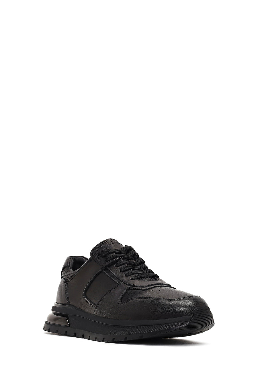 Men's Black Lace-Up Leather Casual Sneaker