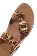 Women's Leopard Patterned Suede Flip Flops | Derimod