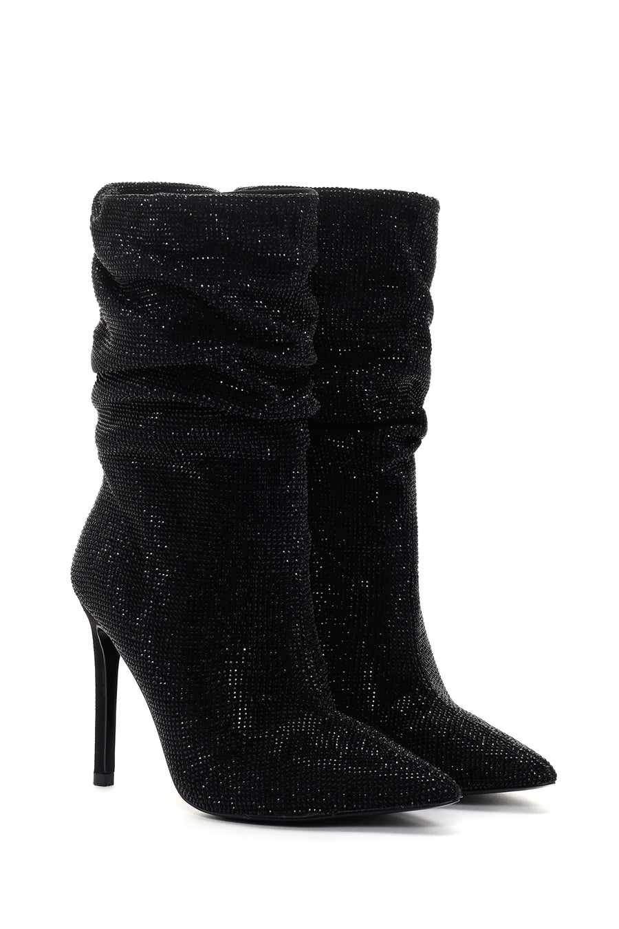 Women's Black Thin Heeled Stone Boots