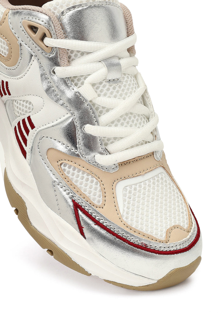 Women's Beige Lace-Up Thick-Soled Sneaker