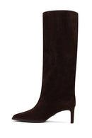 Woman Brown Thin-Heeled Suede Boots | Derimod