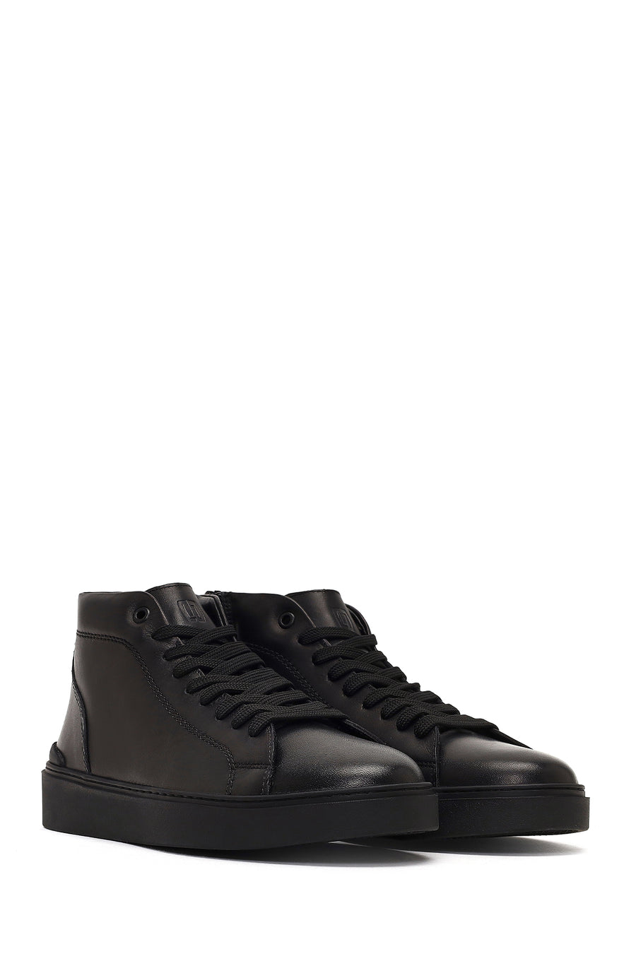 Men's Black Zippered Thick-Soled Leather Sports Boots