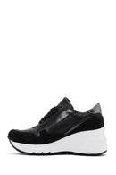 Women's Black Lace-Up Zipper Detailed Wedge Heel Leather Sneakers | Derimod