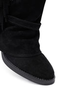 Woman Black Chunky Heel Suede Leather Boat | Derimod