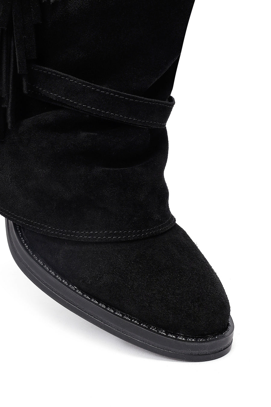 Woman Black Chunky Heel Suede Leather Boat