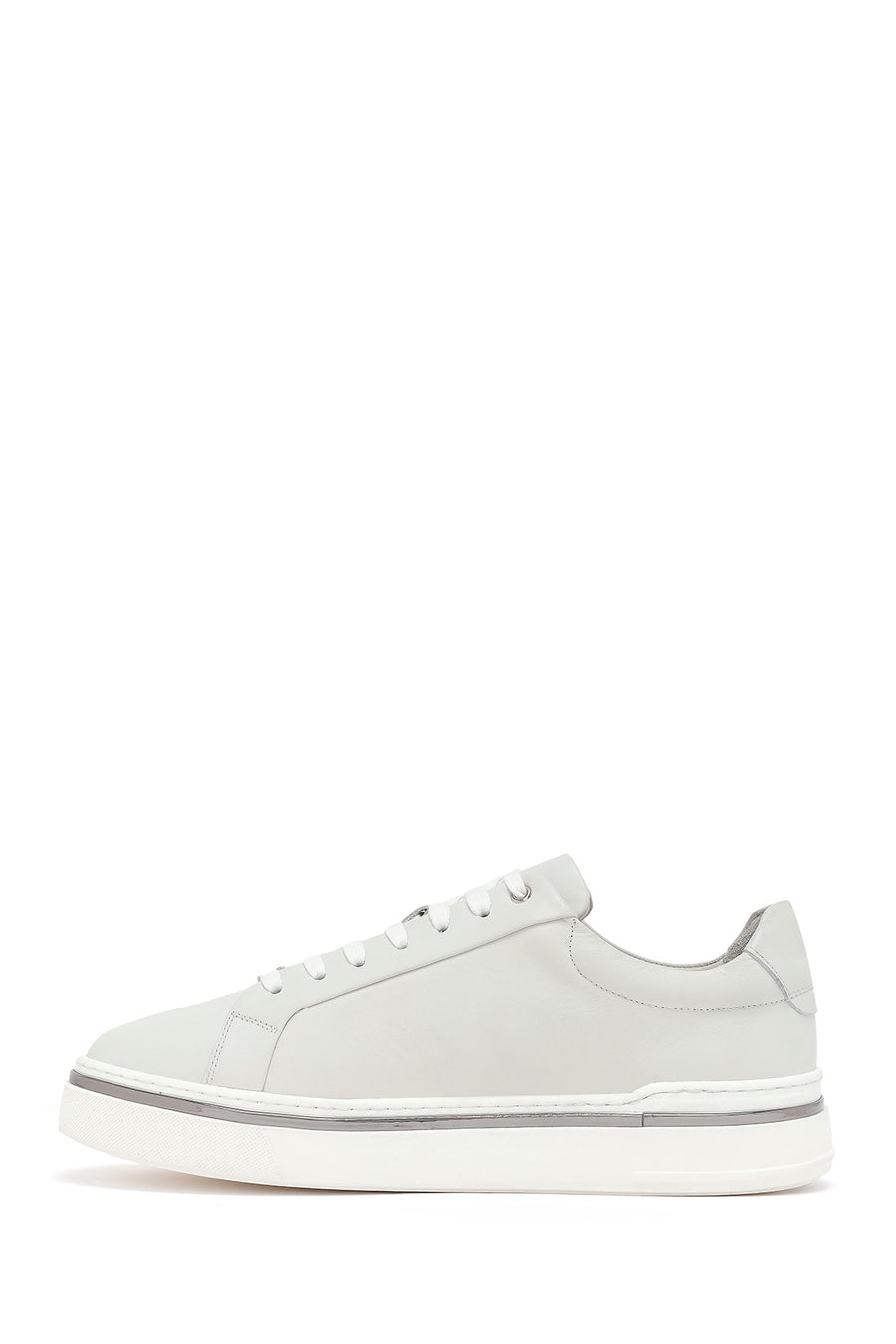 Men's White Lace-Up Leather Sneakers