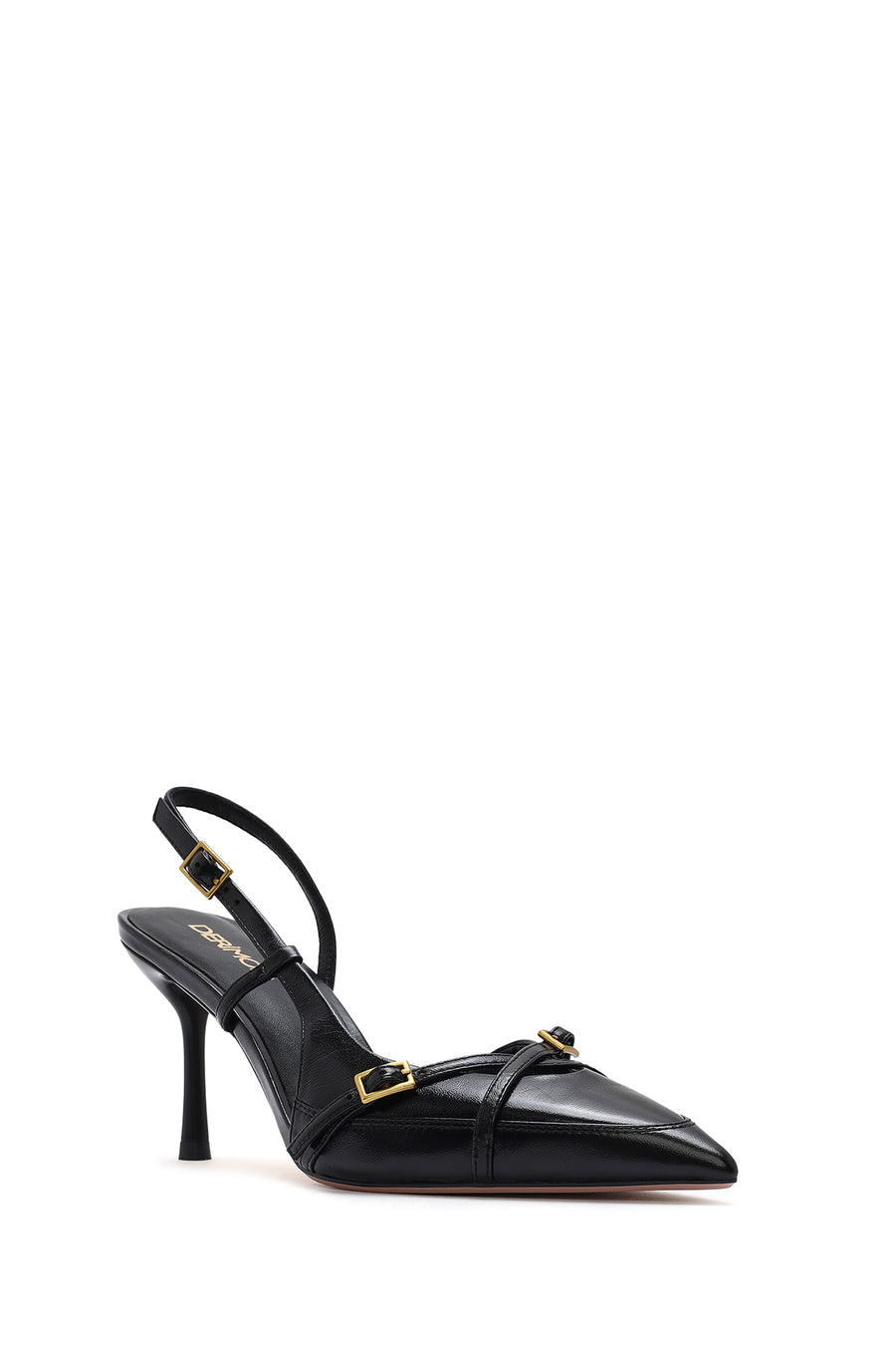 Women's Black Open Back Thin Heeled Leather Shoes