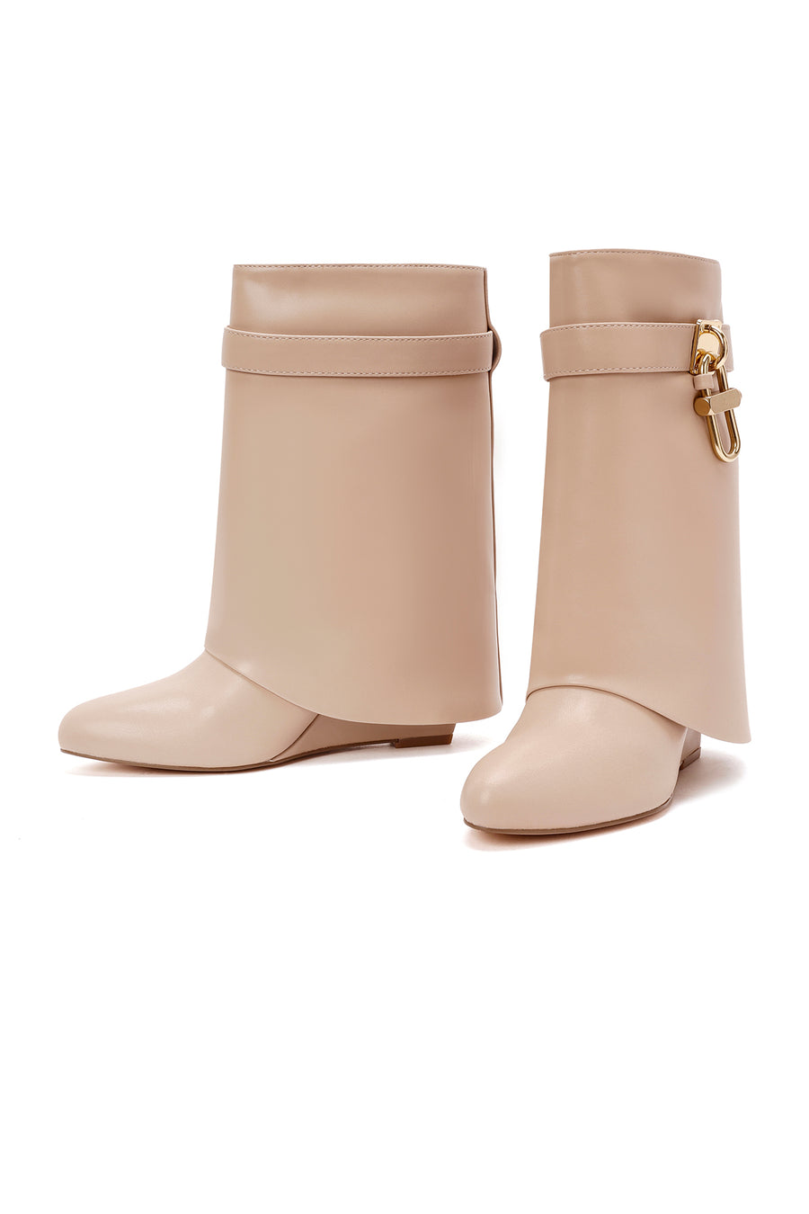 Women's Beige Wedge Heel Boots