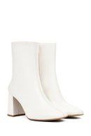 Women's Cream Zippered Thick Heeled Leather Boot | Derimod