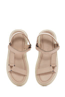 Women's Beige Ankle Strap Leather Comfort Sandals | Derimod