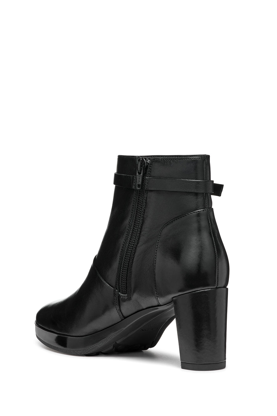 Geox Women's Black D Walk Pleasure Zippered Thick Heel Leather Boots