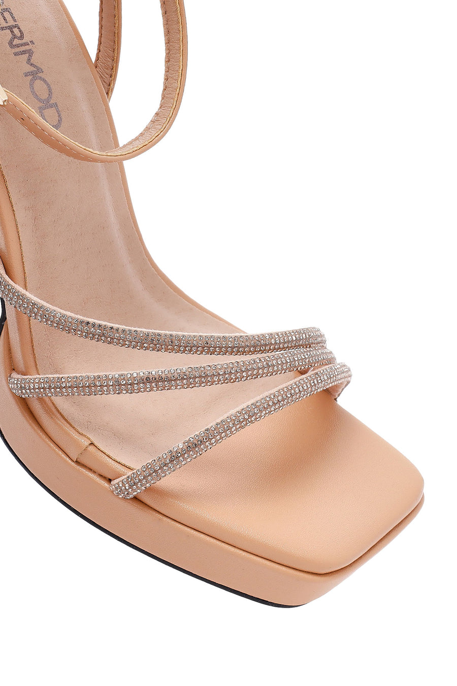 Women's Beige Ankle Strap Thick High Heel Evening Sandals
