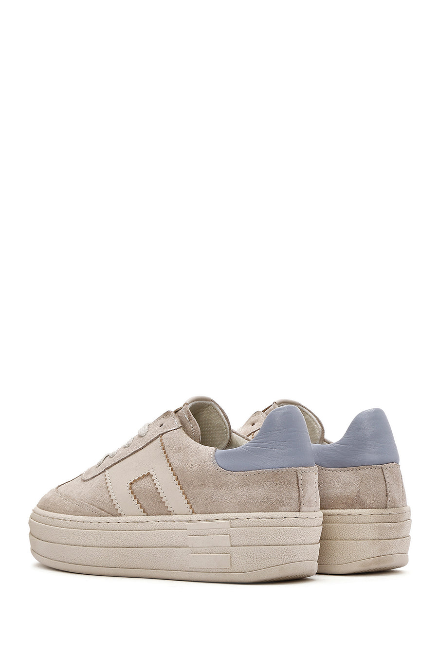 Women's Beige Lace-Up Suede Leather Sneaker