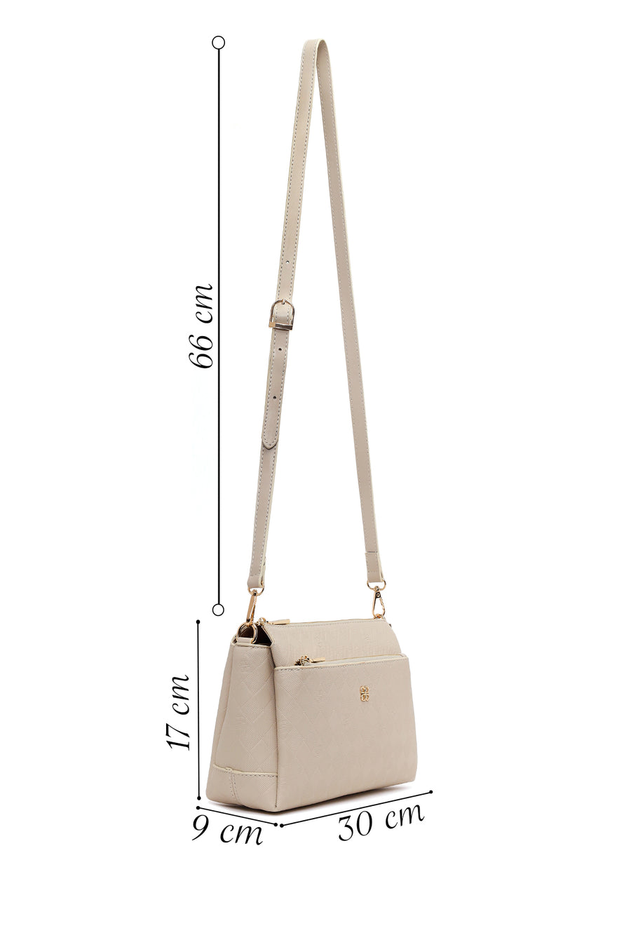 Woman Cream Printed Long-Strap Crossbody Bag