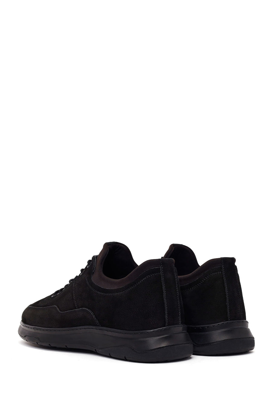 Erkek Siyah Bağcıklı Kalın Tabanlı Nubuk Deri Casual Sneaker