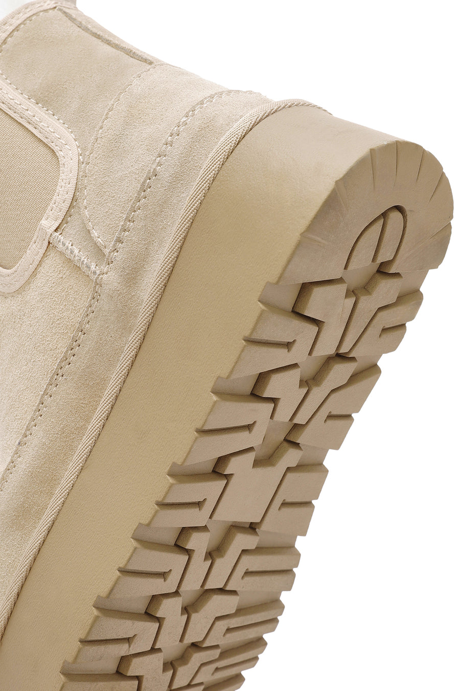 Woman Beige Thick-Soled Teddy Suede Leather Boat