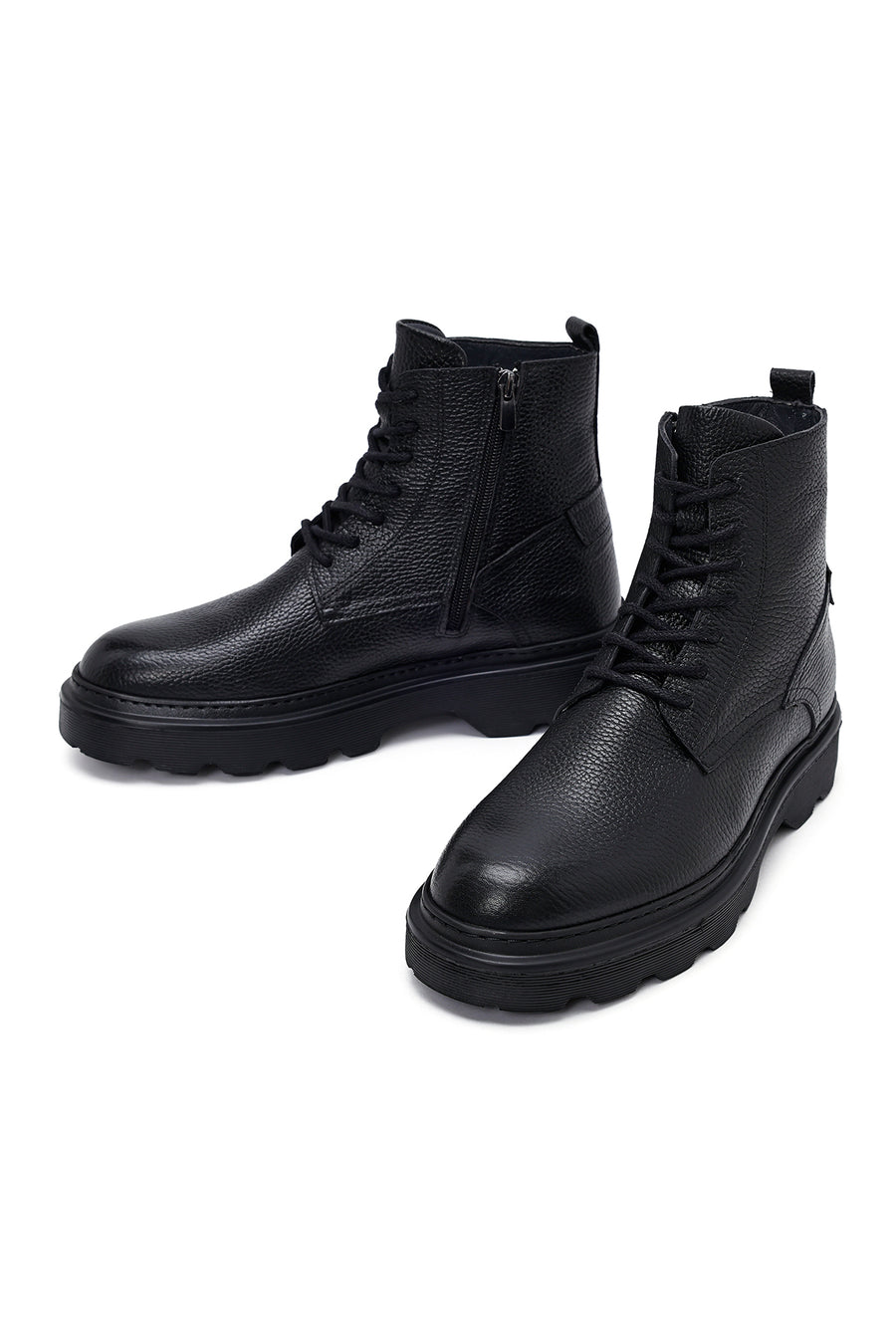 Male Black Zip Closure Thick-Soled Leather Boots